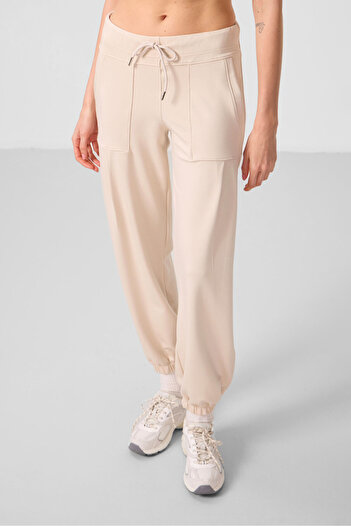TOMMY LIFE Beige Soft Textured Women's Comfortable Form Trousers with Pocket Detail - 94672