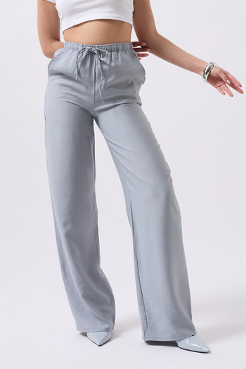 Clu Nika Gray Linen Blended Loose Cut Pants