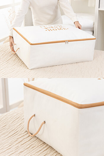 REKHOME Set of 2 Beige Printed Large Size under Base Sofa Bed Type Pillow Quilt Sweater Organizer Clothing Bag