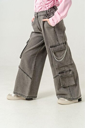 markamodi Chain Detailled Cargo Pocket Girl Jeans