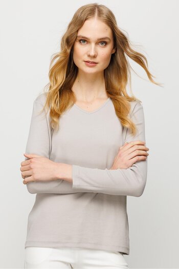 Desen Triko Women's V-Neck Camisole Cotton Blouse Stone