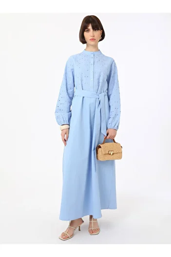 Benin Φόρεμα Hijab Poplin με Λεπτομέρεια Κεντήματος - Baby blue - Benin