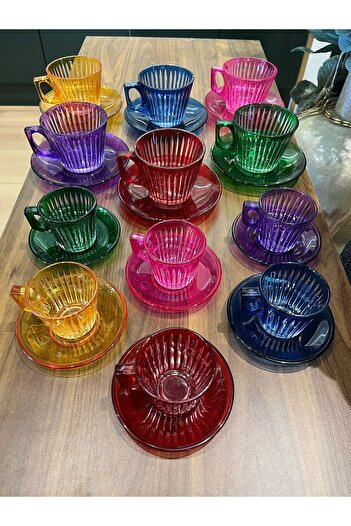 P&ORA PREMIUM KITCHEN PRODUCTS P&Ora 24 Pieces of Coffee and Cay Cup Set with 6 Cutter Colors