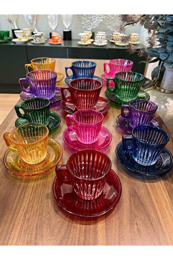P&ORA PREMIUM KITCHEN PRODUCTS P&Ora 24 Pieces of Coffee and Cay Cup Set with 6 Cutter Colors