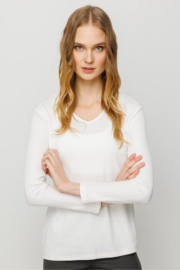 Desen Triko Women's V-Neck Camisole Cotton Blouse White
