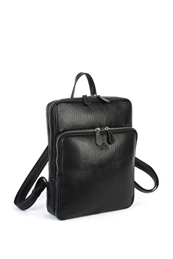 Aka Deri Medium Size Black Leather Backpack 906 60