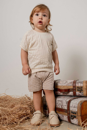 bombe Baby Kids Beige Cotton Short Sleeve Shorts 2-Piece Set Trend Fashion Bottom Top Set