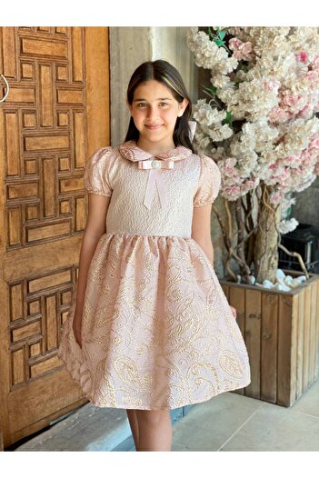 STYLENEST Kız Çocuk Mezuniyet Doğum Günü Bayramlık Abiye Pudra Pembe Elbise