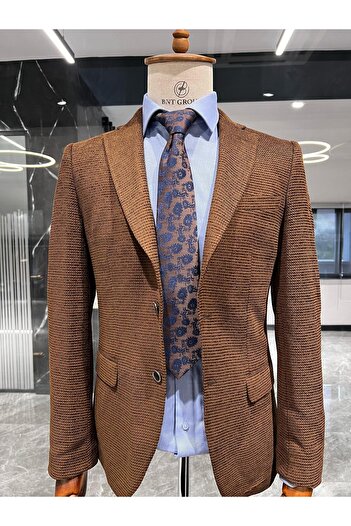 AGUSTİNİ Sütlu Kahve Blazer Tek Ceket Slim Fit | Agustini