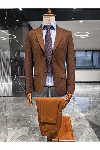 AGUSTİNİ Sütlu Kahve Blazer Tek Ceket Slim Fit | Agustini