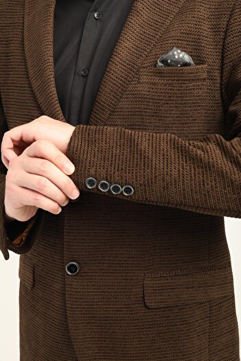 AGUSTİNİ Kahverengi Mono Yaka İki Düğme Çift Yırtmaç Blazer Tek Ceket Slim Fit | Agustini