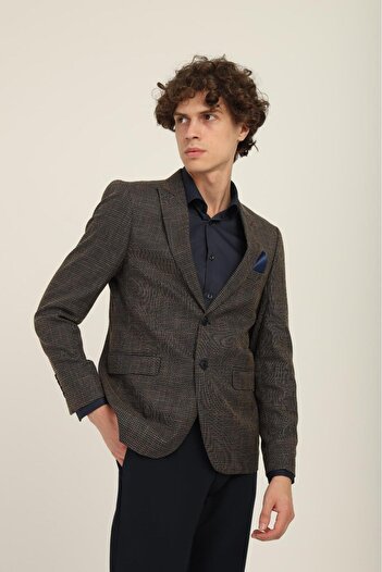 AGUSTİNİ Haki Renk Sivri Yaka Blazer Tek Ceket Slim Fit | Agustini