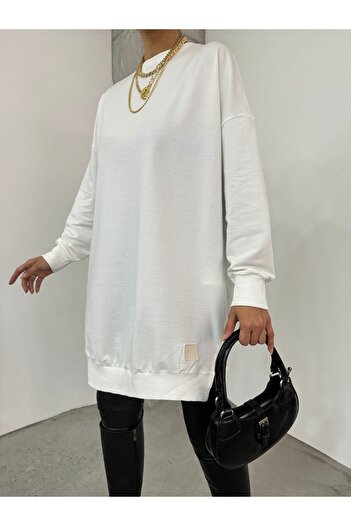 HİJABAYA Crew Neck Slit Detailed Embroidered Sweat