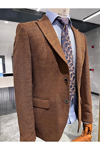 AGUSTİNİ Sütlu Kahve Blazer Tek Ceket Slim Fit | Agustini