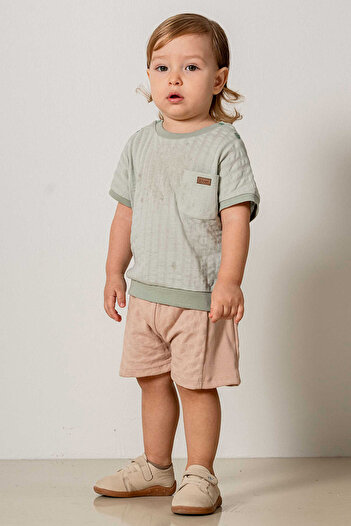 bombe Baby Kids Green Cotton Short Sleeve Shorts 2-Piece Set Trend Fashion Bottom Top Set