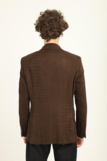 AGUSTİNİ Kahverengi Mono Yaka İki Düğme Çift Yırtmaç Blazer Tek Ceket Slim Fit | Agustini