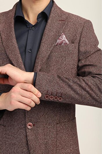 AGUSTİNİ Bordo Renk Sivri Yaka Yarım Astar Torba Cep Blazer Tek Ceket Slim Fit | Agustini