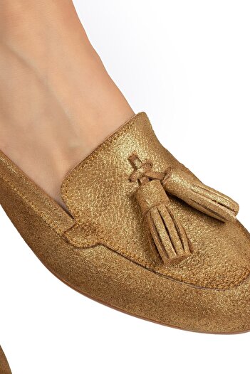 Deery Genuine Suede Gold Color Lurex Women's Ballerinas