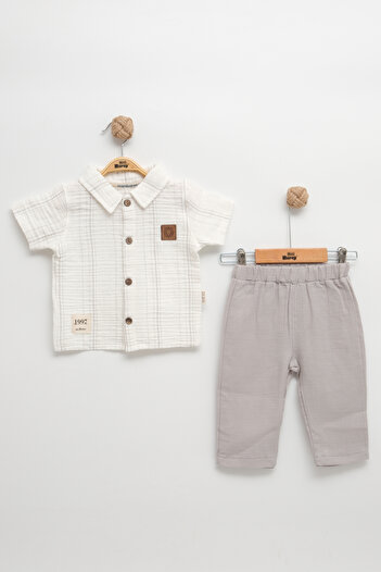 Mini Baray "Striped Shirt and Pants Men's Summer Muslin Set "