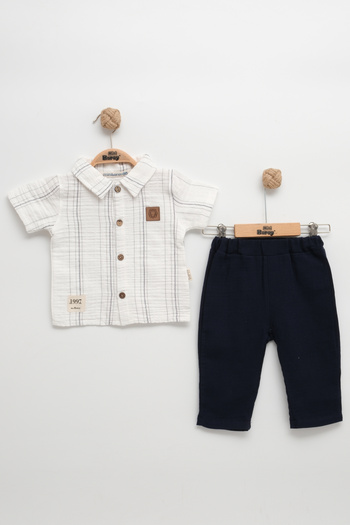 Mini Baray "Striped Shirt and Pants Men's Summer Muslin Set "