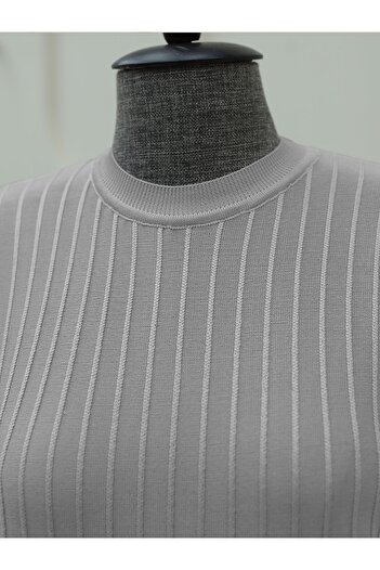 HİJABAYA Round Neck Slim Striped Knitwear Tunic