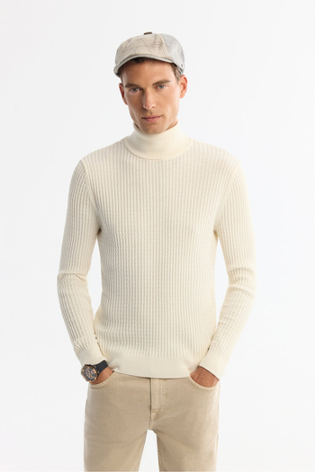 Avva Men's Ecru Full Turtleneck Wool Blended Jacquard Knitwear Sweater A42Y5074