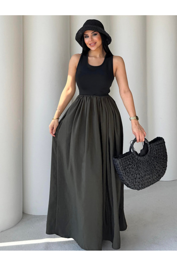 Bak'ap Trend Parachute Fabric Double Color Zero Sleeve Long Pocket Dress
