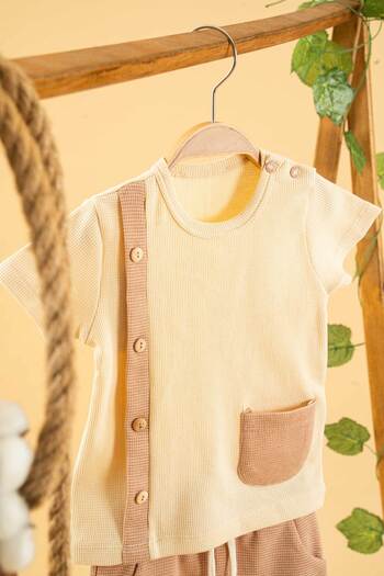 bombe Girl Boy Baby Kids Camel 2-Piece Shorts Set Natural Cotton Bottom Top Set