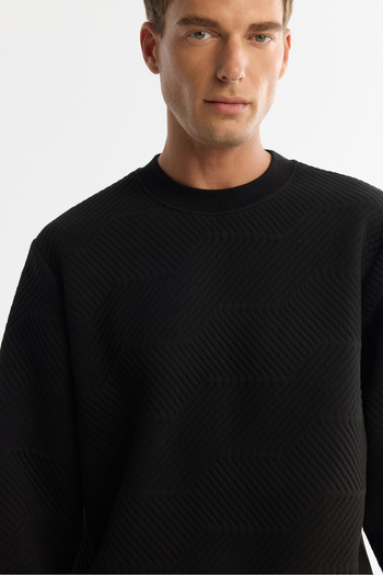 Avva Men's Black Crew Neck Printed Elastane Regular Fit Sweatshirt A42Y1275