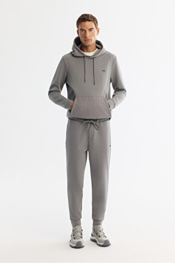 Avva Men's Gray Elastic Waist Lace-Up Printed Elastane Sweatpants A42Y3410