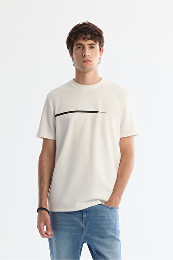 Avva Men's Ecru Regular Fit Crew Neck Elastane Interlock T-Shirt A42Y1003