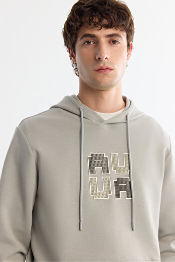 Avva Men's Gray Hooded Cotton Printed Elastane Regular Fit Sweatshirt A42Y1324