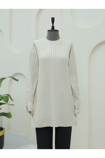 HİJABAYA Crew Neck Ribbed Slit Knitwear Tunic