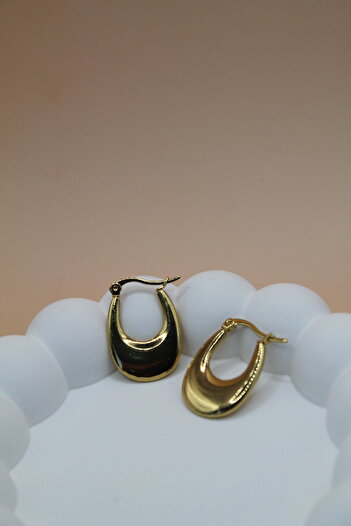 Luvix Design Steel Oval Form Gold Color Earrings