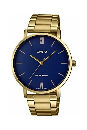 Casio Men's Wristwatch with Navy Blue Dial and Gold Color Cord, 2 Years Warranty