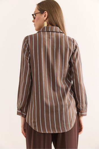 Olalook Women's Brown Striped Flowy Modal Shirt Gml-19001337