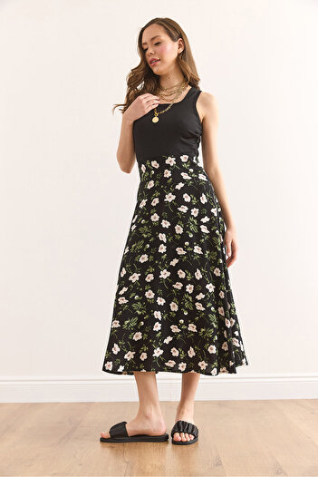 Olalook Women's Black Daisy Side Hidden Zipper Garnished Midi Dress Elb-19002393