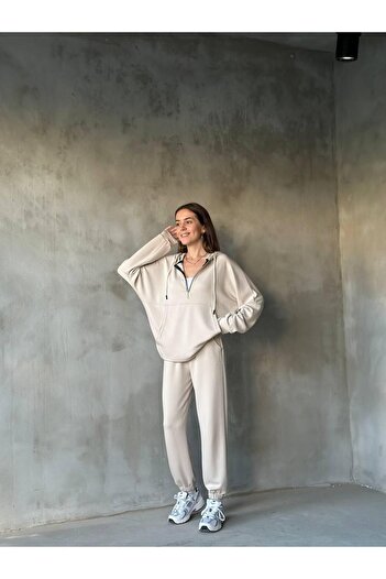ANKA BOUTIQUE yarım fermuarlı cepli eşofman