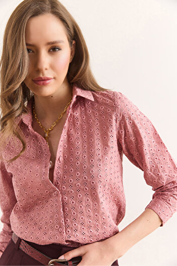 Olalook Women's Dusty Rose Regular Fit Scallop Shirt Gml-19001332