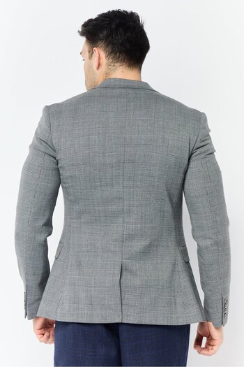 noak Men Regular Fit Plaid Formal Blazer, Grey