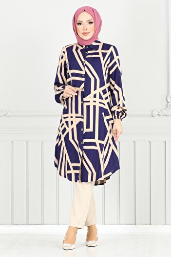 ModaMerve Shirt Collar Viscose Tunic 2354Bgs895-M Laci&Vizyon
