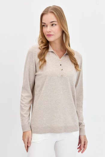 Desen Triko Women's Polo Neck Angelina Basic Blouse B.Melange