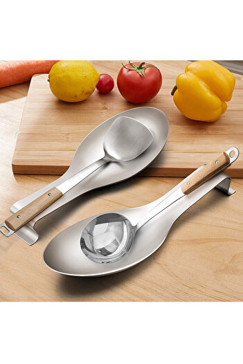 ABAREEK Stainless Steel Buffet Spoon Rest and Serving Spoon