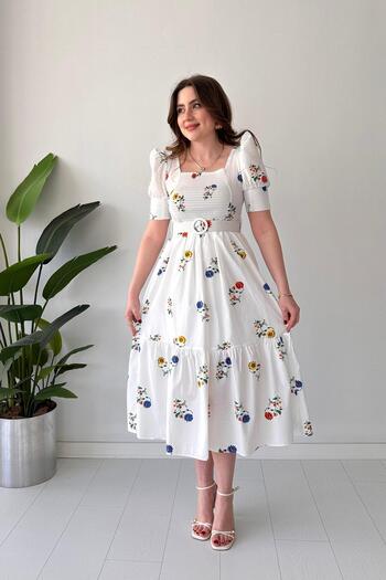MaziButik Demet Poplin Dress White