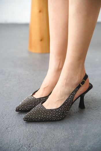 MODAADAM Women's Ricors Stone Heeled Shoes - Black