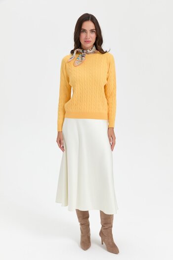 Desen Triko Yellow Hair Braided Crew Neck Women's Sweater