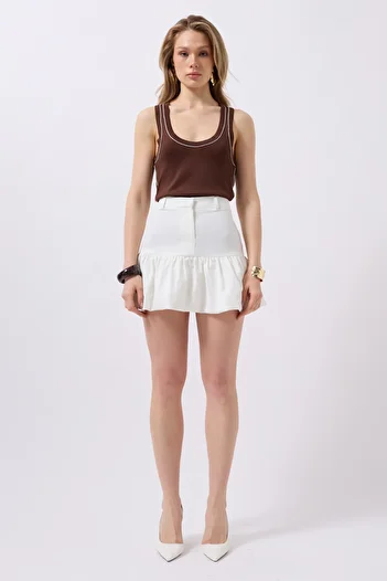 Black Fashion Mini White Skirt with Shirring Detail