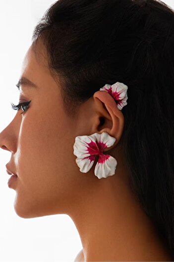 New Obsessions Cherry Blossom Enamel Three-Dimensional Flower Ear Accessory Ear Cuff Cartilage Earrings