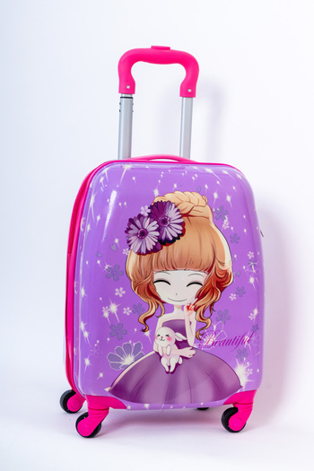 Mnuk Princess Character Kids Hard Luggage with PC Material, Trolley Bag, Size-16 Inch- P102-Purple