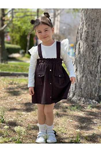 Pollito Girl's Glittery Salopet Suspender Skirt Frilly Sweater 2-Piece Set